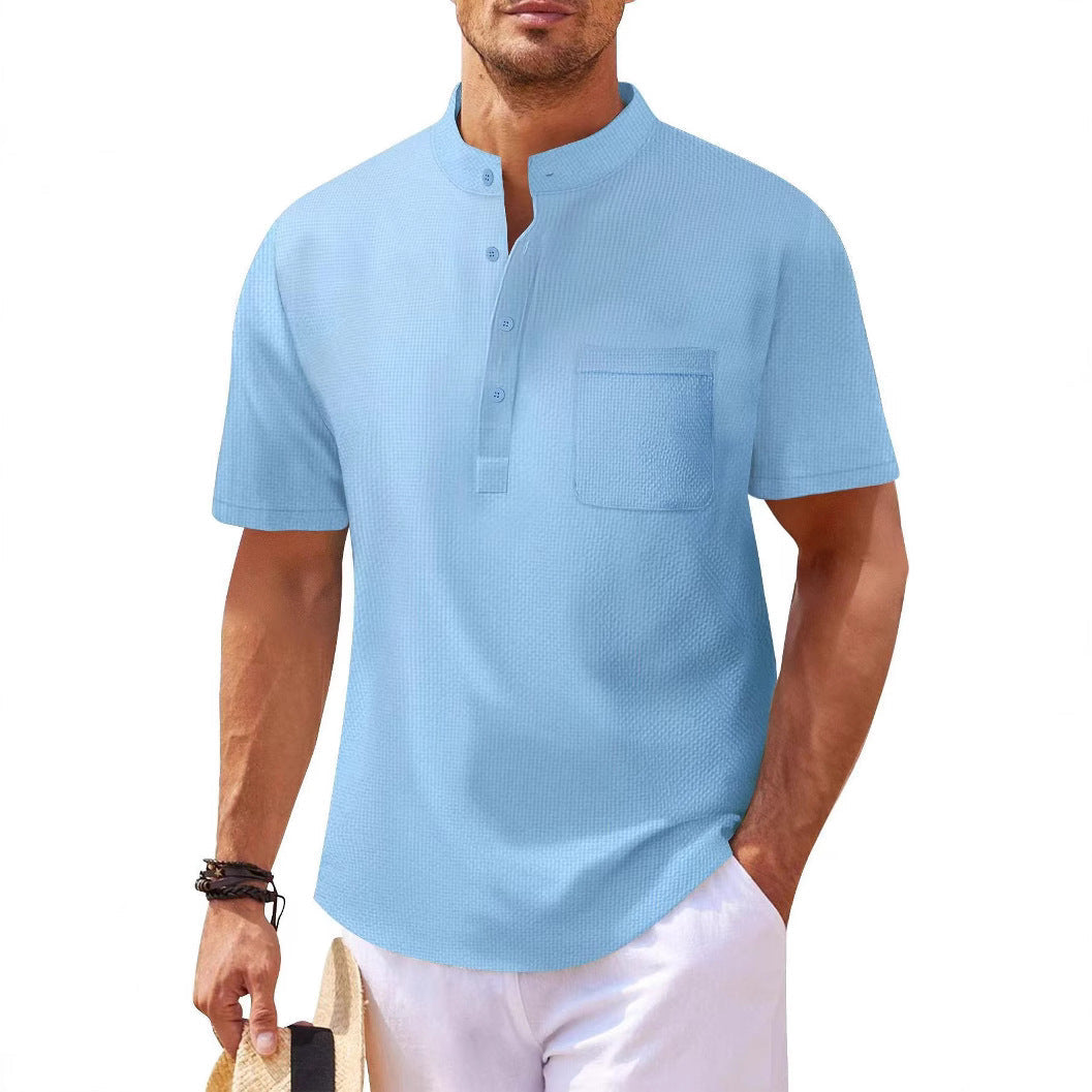 Herren Hemd Kurzarm Moderner Stehkragen Elegant - BerlinGlamour