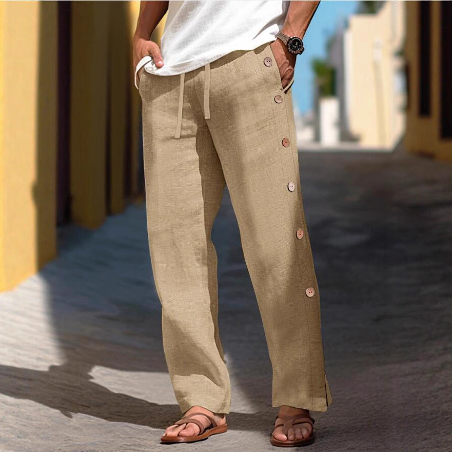 Herren Leinenhose Bequem Locker Mit Knöpfen - BerlinGlamour