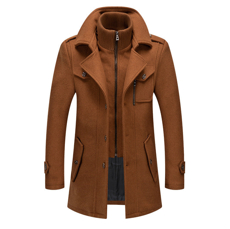 Herren Wollmantel Eleganter Wintermantel Mit Abnehmbarer Kapuze