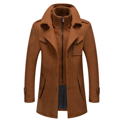 Herren Wollmantel Eleganter Wintermantel Mit Abnehmbarer Kapuze