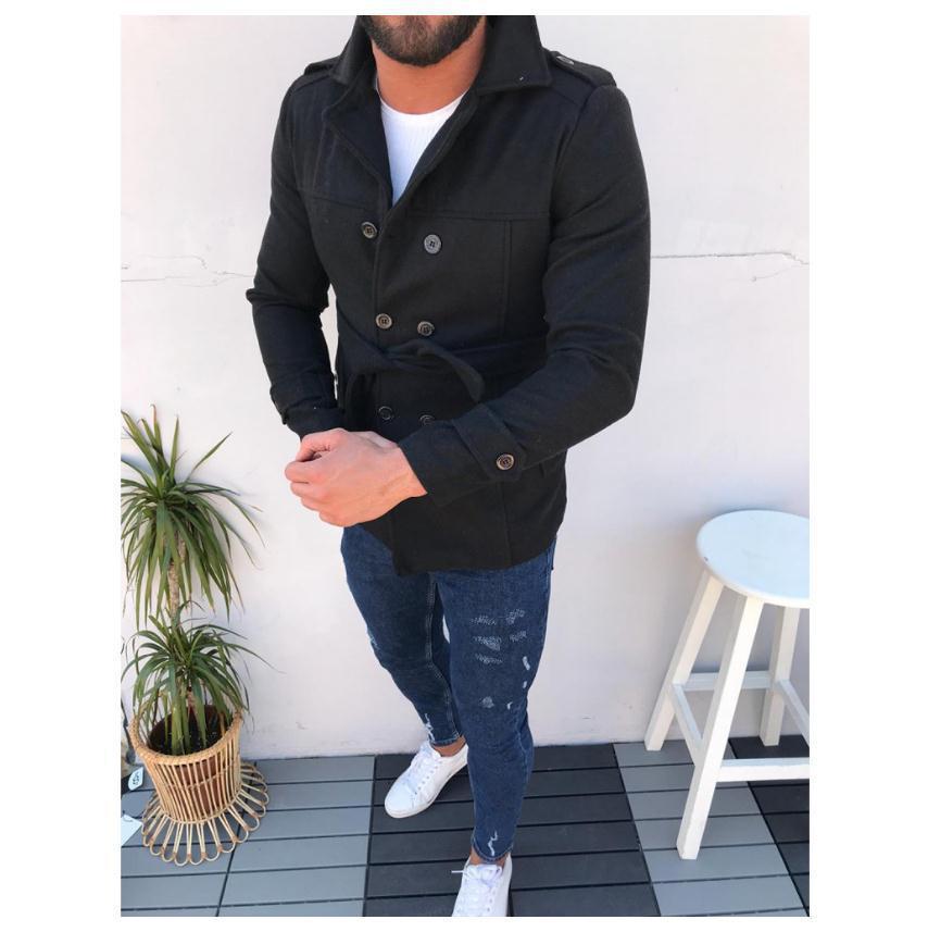 Herren Designerjacke Modern mit Reißverschluss und Gürtel