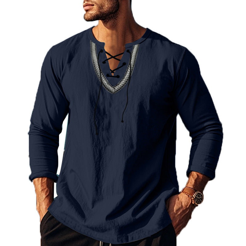 Herren Langarm-Shirt Lässig Mit Schnürung