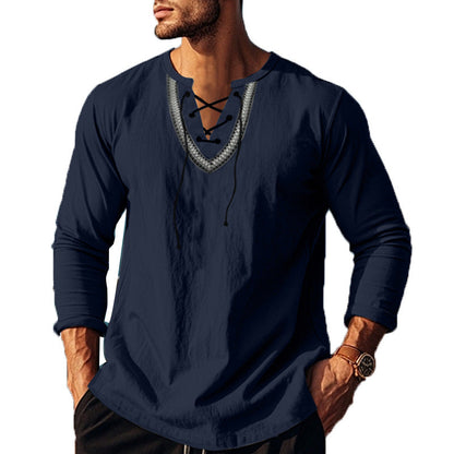 Herren Langarm-Shirt Lässig Mit Schnürung