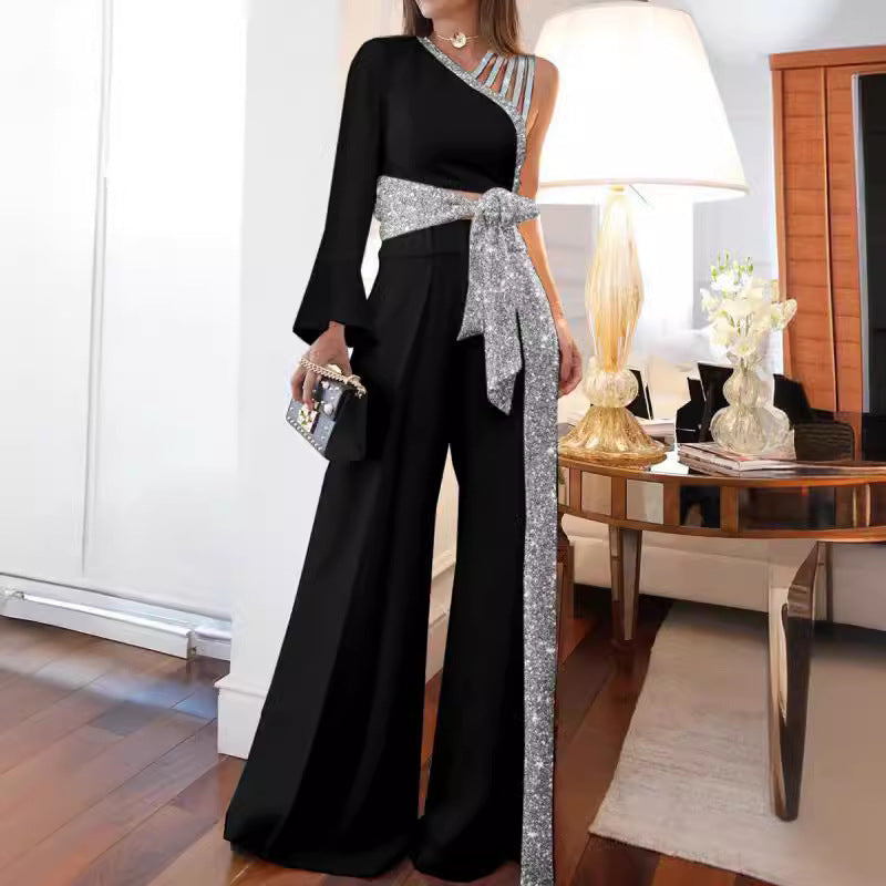 Weite Bein Hose Set Off Shoulder Glamour Outfit