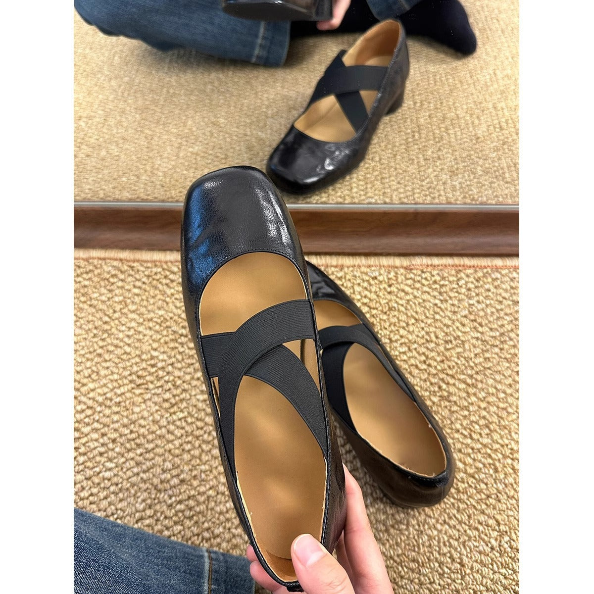 Damen Ballerinas Bequem Elastisch Glänzend