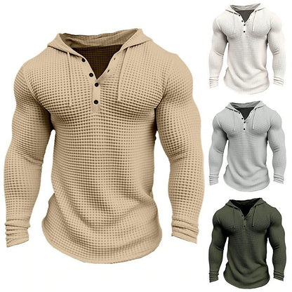 Herren Hoodie Waffelstruktur Lässig Mit Knöpfen - BerlinGlamour