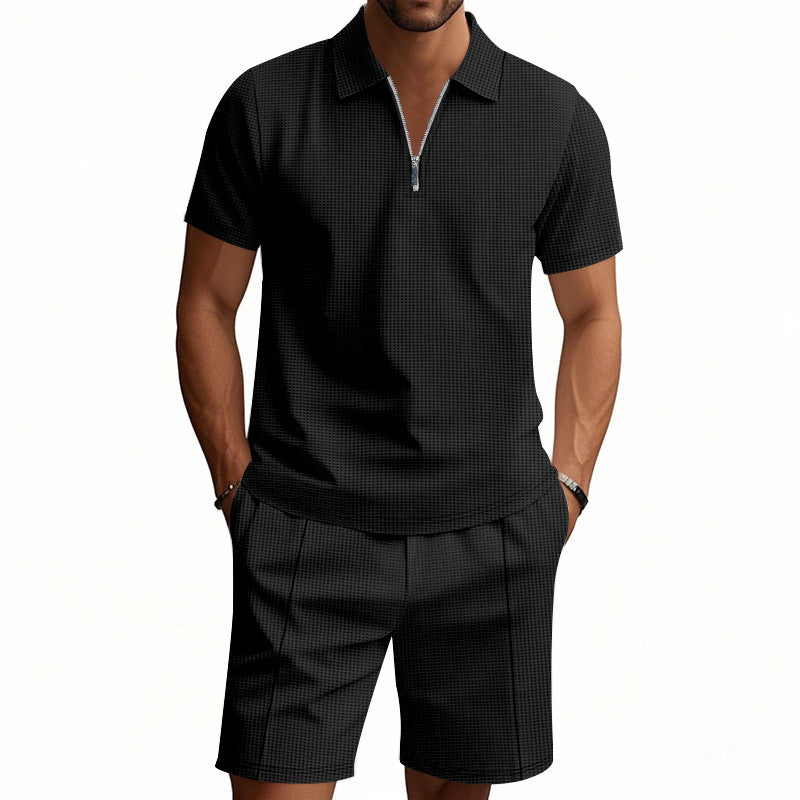 Herren Polo-Set mit Shorts, Modern, Reißverschluss, Elegantes Design - BerlinGlamour