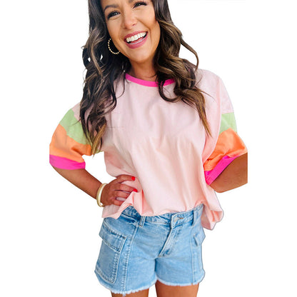 Damen T-Shirt Bunte Ärmel Lässig Modern