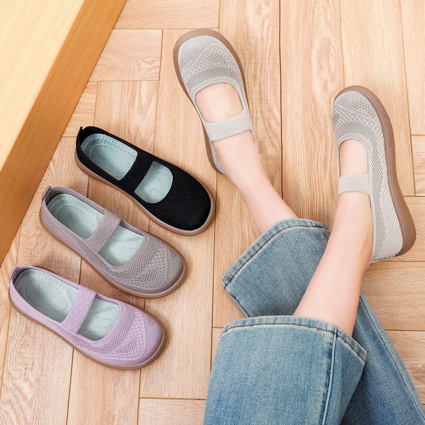 Damen Ballerinas Bequem Elastisch Elegant