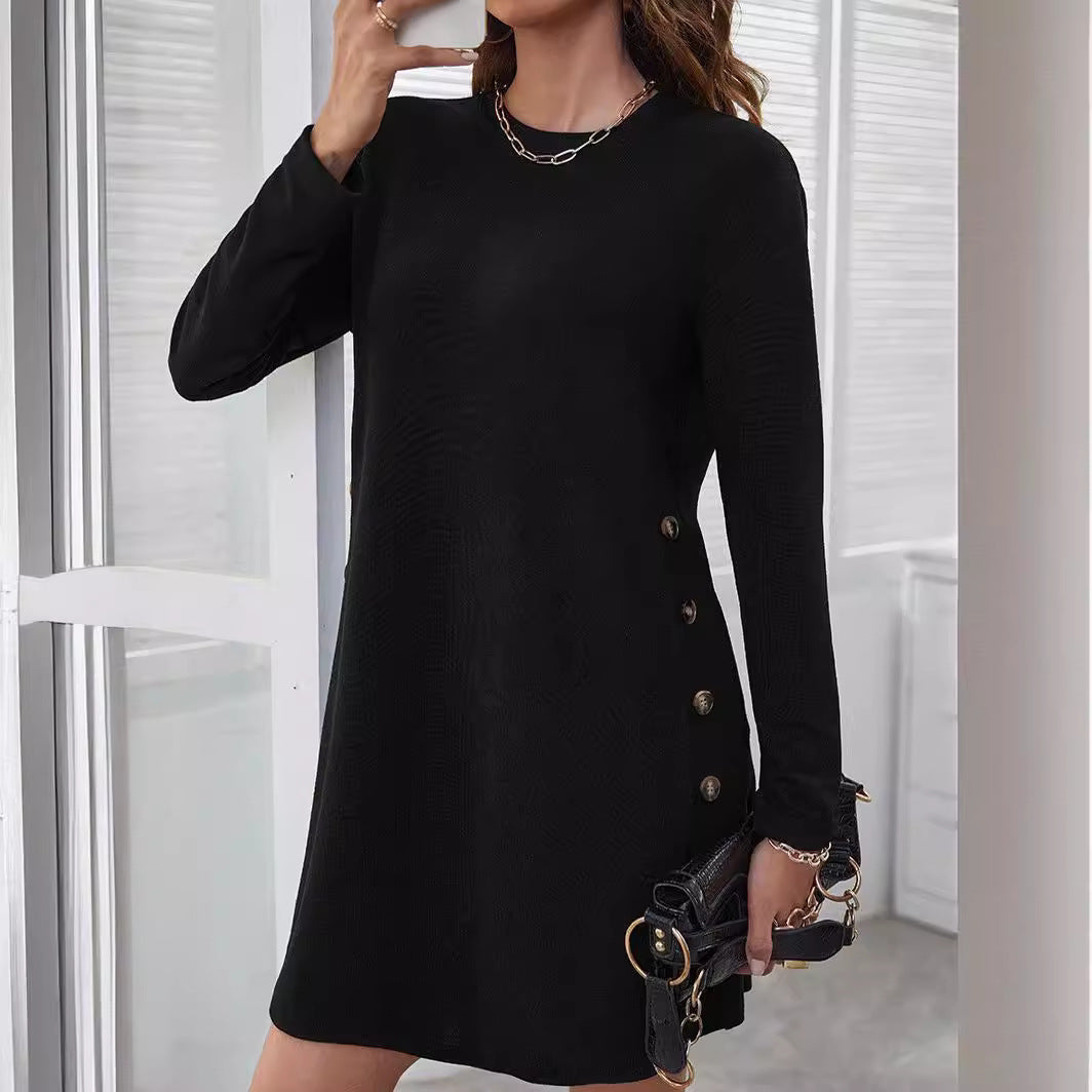 Damen Sweatkleid Langärmlig Knopfleiste Bequem Modern