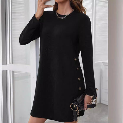 Damen Sweatkleid Langärmlig Knopfleiste Bequem Modern