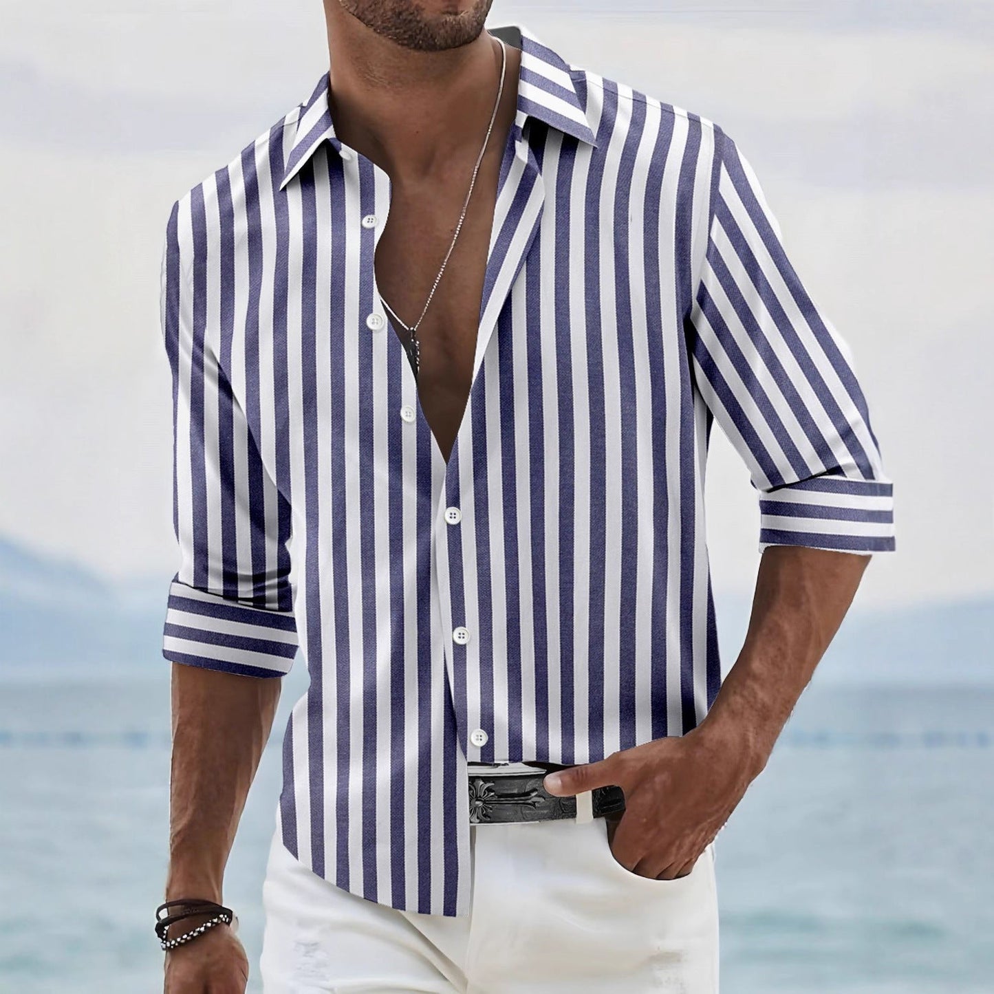 Herren Bürohemd Streifen Modern Slim Fit