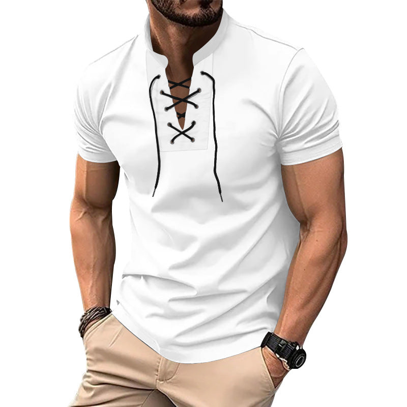 Herren Poloshirt Lässig Mit Schnürung Modern Style