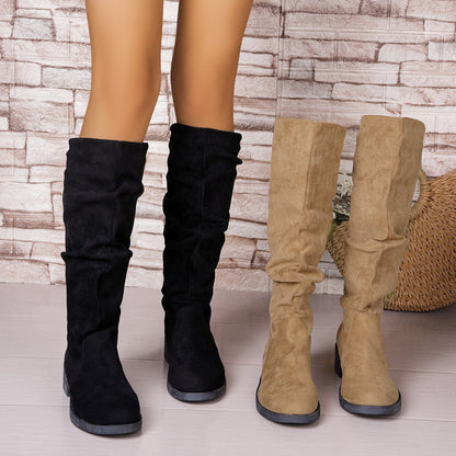 Damen Stiefel Kniehoch Lässig Falten Design Modisch - BerlinGlamour