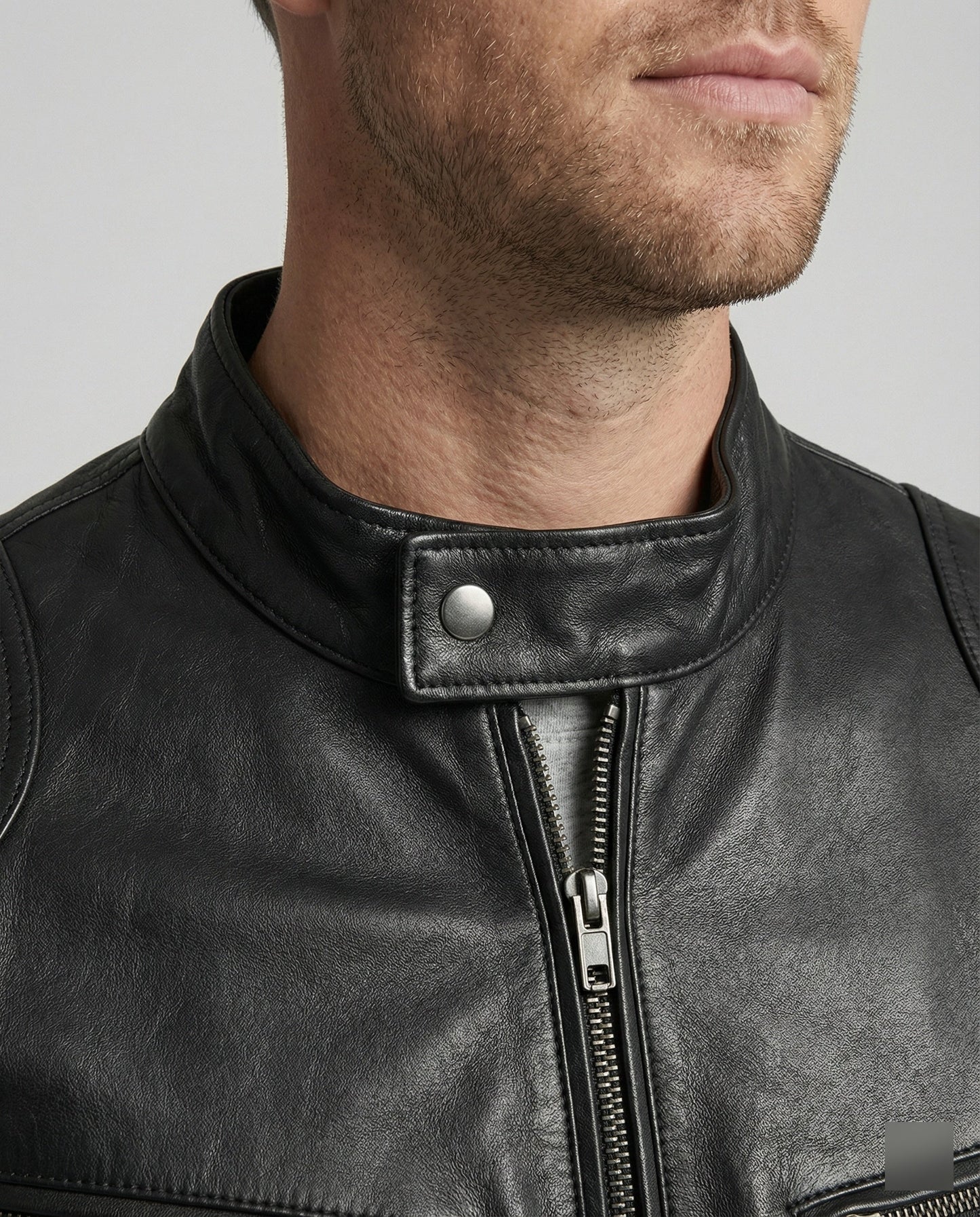 Herren Lederjacke Bomberstyle Reißverschluss Schwarz