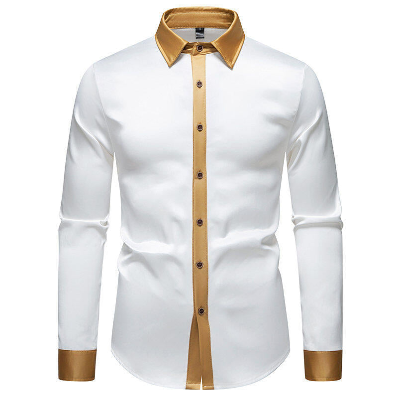 Herren Langarmhemd Modern Satiniert Kragen Eleganz