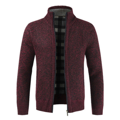 Herren Strickjacke Warm Plüschfutter Hochkragen