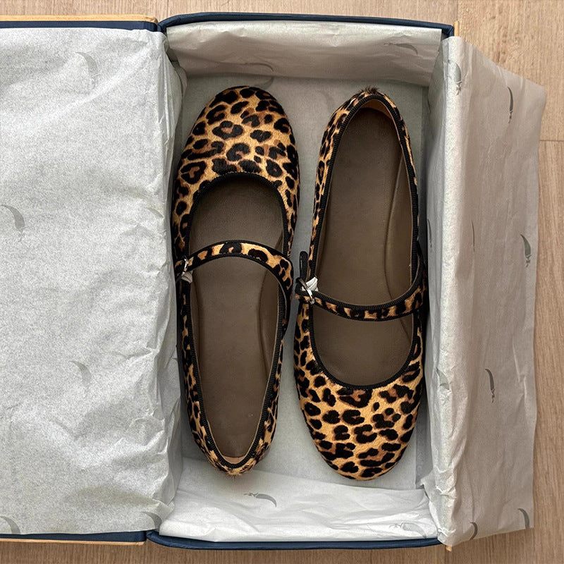 Damen Ballerinas Leopardenmuster Komfort Riemenverschluss - BerlinGlamour
