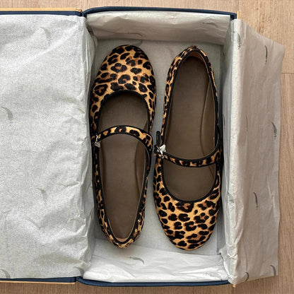 Damen Ballerinas Leopardenmuster Komfort Riemenverschluss - BerlinGlamour