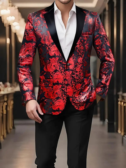 Herren Blazer Pailletten Jackett Floral Modern Glamour