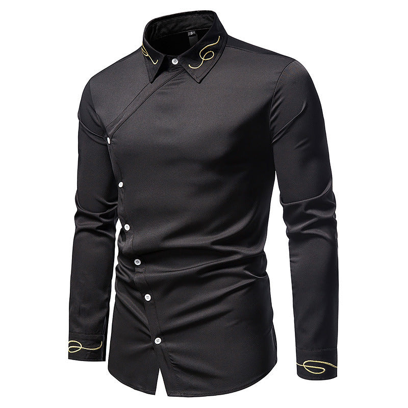Herren Hemd Langarm Elegantes Asymmetrisch Knöpfe Modern