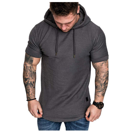 Herren Kapuzen-T-Shirt Modern Lässig Grau