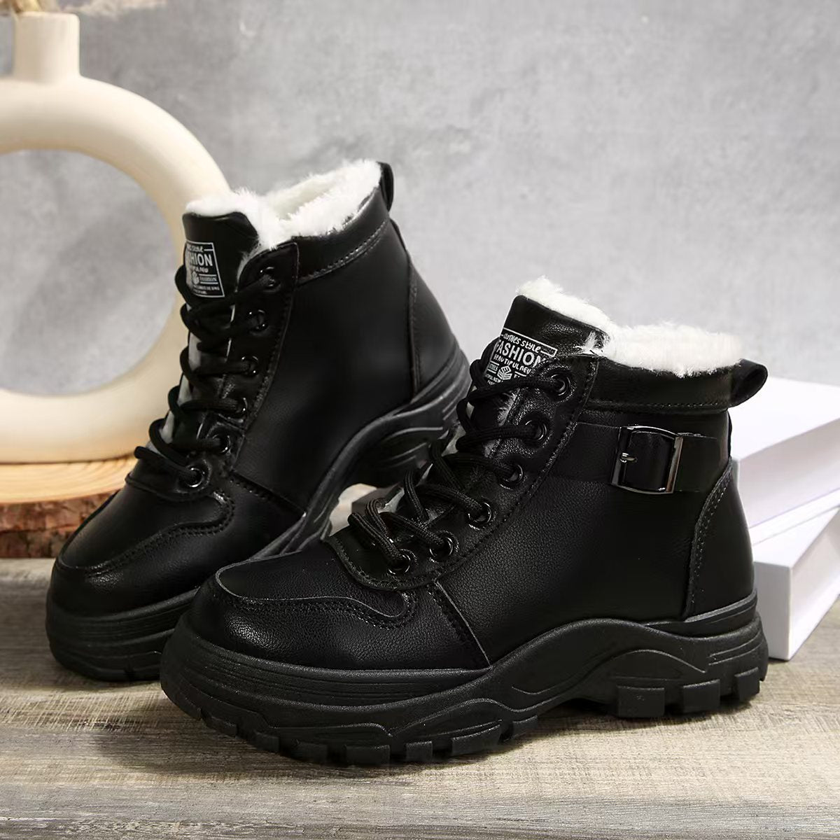 Damen Schnürstiefel Warmfleece Rutschfest Winter