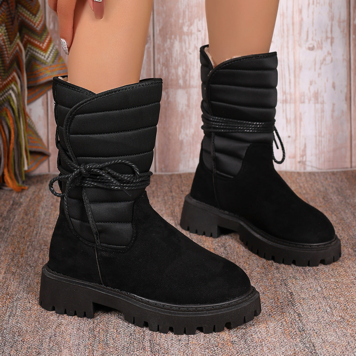 Damen Stiefel Gefüttert Schnürstiefel Rutschfest Winter