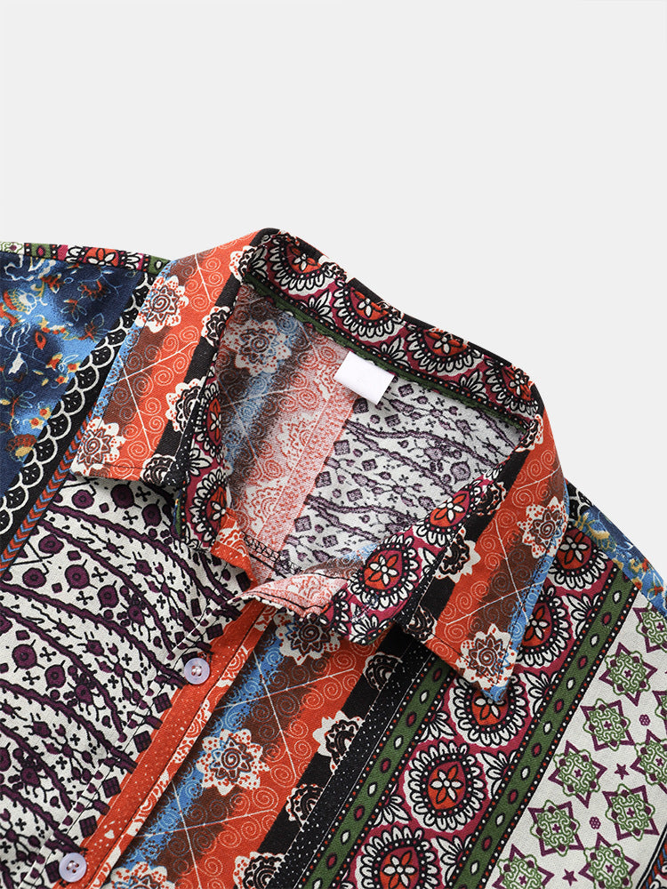 Herren Kurzarmhemd und Shorts Set Sommer Patchwork Style