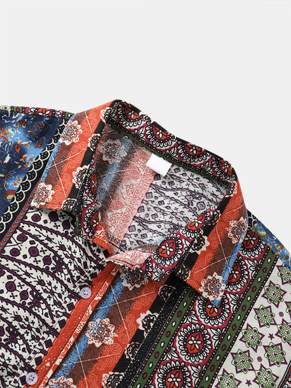 Herren Kurzarmhemd und Shorts Set Sommer Patchwork Style