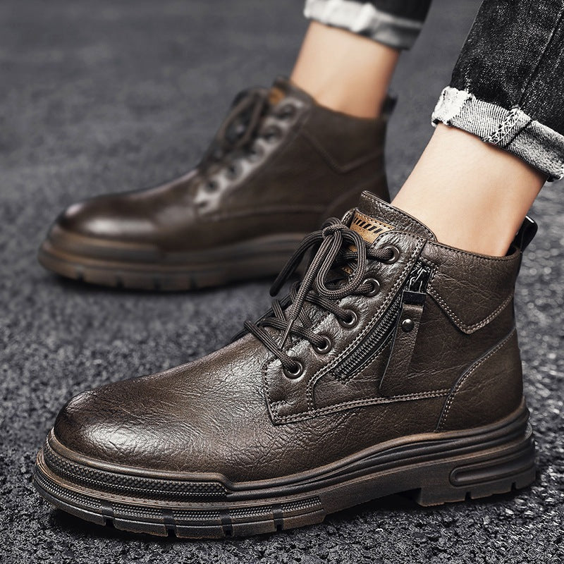 Damen Lederstiefel Robust Reißverschluss Komfort Sohle