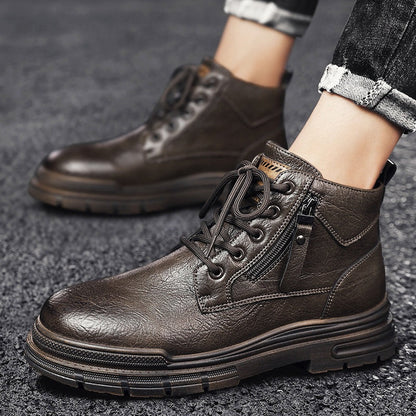Damen Lederstiefel Robust Reißverschluss Komfort Sohle