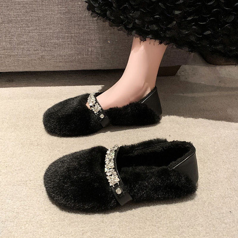 Damen Filzpantoletten Weich mit Schmuckband Winter
