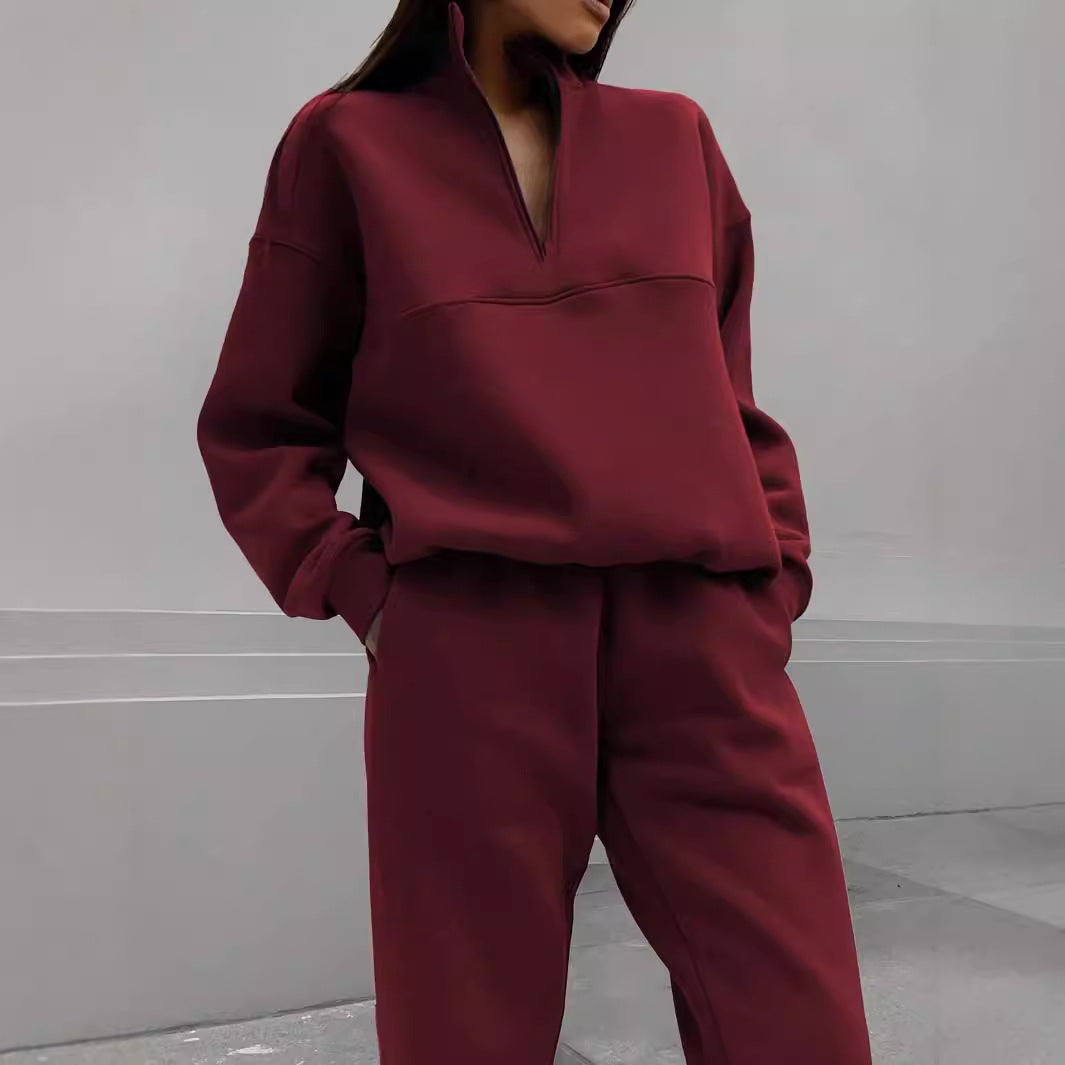 Damen Pullover Oversized Bequem Langarm Mit Halbem Reißverschluss