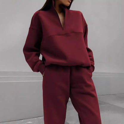 Damen Pullover Oversized Bequem Langarm Mit Halbem Reißverschluss