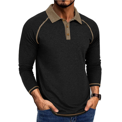 Herren Poloshirt Langarm Sportlich Raglan Schnitt Modern