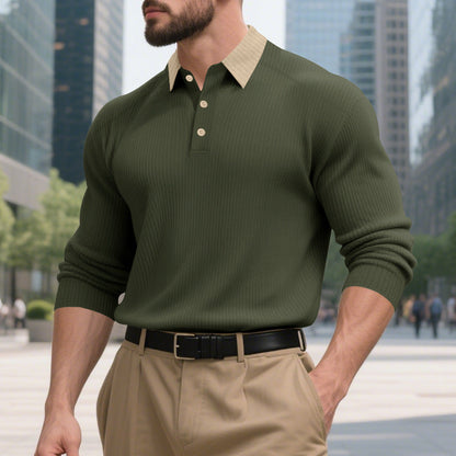 Herren Poloshirt Elegantes Strukturdesign Stehkragen Knopfleiste Modern