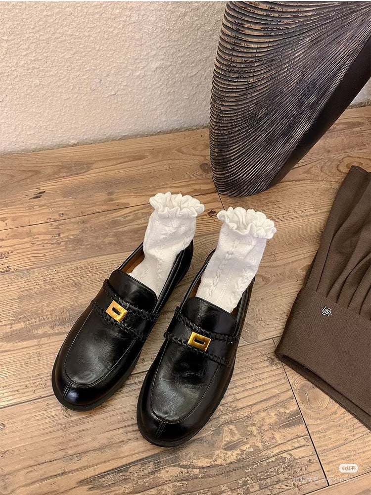 Damen Loafers Elegante Schuhe mit Schnalle Schwarz