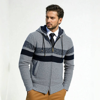 Herren Strickjacke Modern mit Kapuze und Cool Look