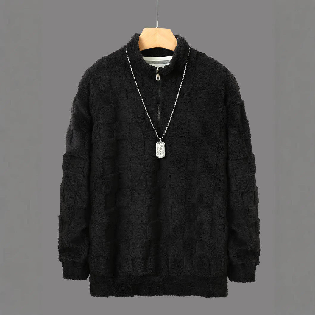 Herren Fleece-Pullover Reißverschluss Strukturiert Warm