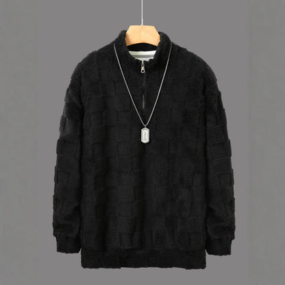 Herren Fleece-Pullover Reißverschluss Strukturiert Warm
