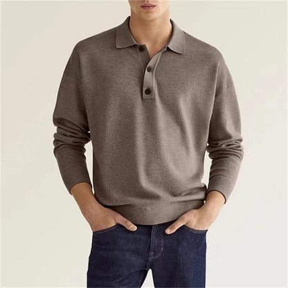 Herren Polo Langarm Elegant Bequem Knopfleiste Modern