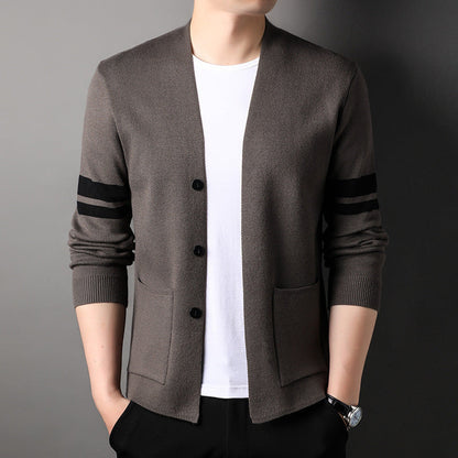 Herren Strickjacke Modisch mit Kontraststreifen und Taschen