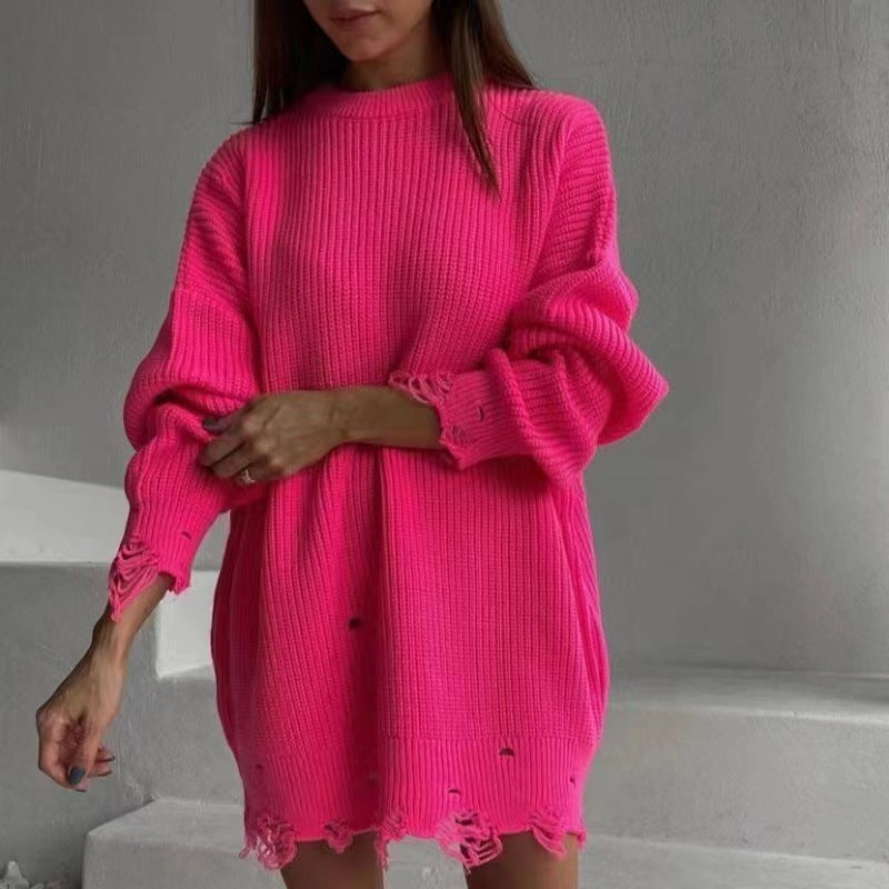 Damen Strickkleid Oversized Lang Großes Damenkleid