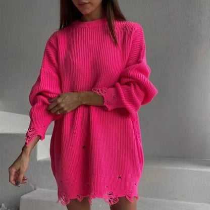 Damen Strickkleid Oversized Lang Großes Damenkleid
