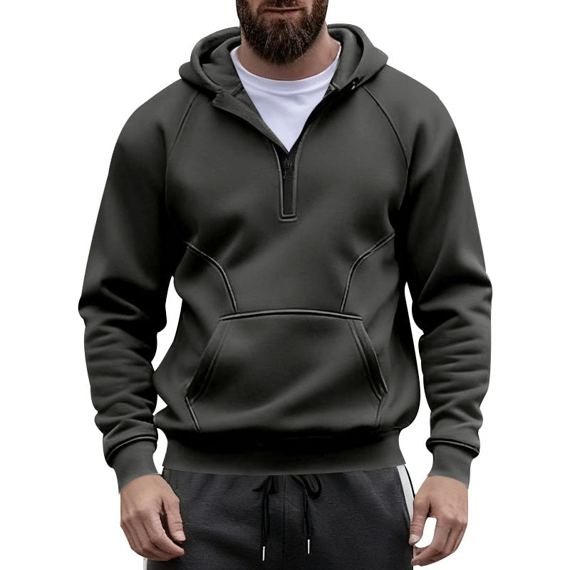 Herren Fleece Pullover Kapuzenpullover mit Reißverschluss und Kängurutasche Warm