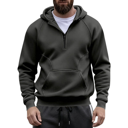 Herren Fleece Pullover Kapuzenpullover mit Reißverschluss und Kängurutasche Warm