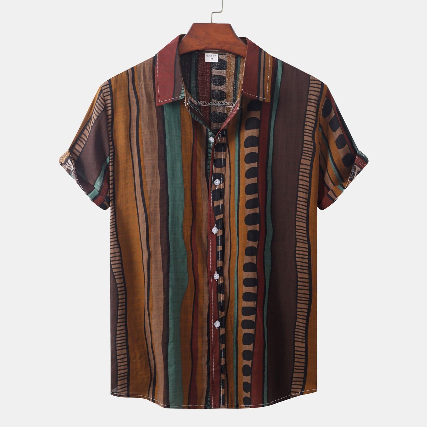 Herren Kurzarmhemd Relaxed Fit Ethnisches Muster