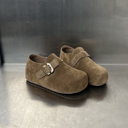 Damen Clogs Wildleder Schuhe mit Schnallenverschluss Bequem
