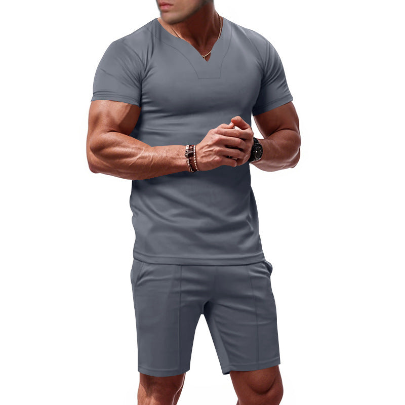 Herren Sportset V-Ausschnitt bequem Fitness Shorts